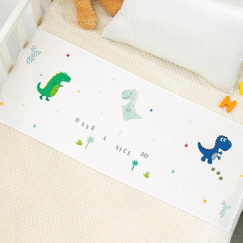 PROMEED 100% Mulberry Silk Bassinet Sleeve Sheet for Baby Hairloss and Bald Spot, Oeko-TEX Certified 23 Momme Silk Dinosaur Crib Sheets for Baby Boys (White Dinosaur) - Image 1